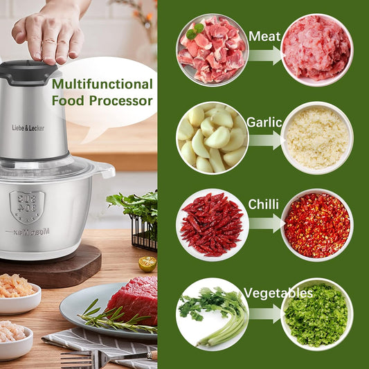 Picadora Eléctrica 850W – Cuchillas 360° para Carne y Alimentos Duros