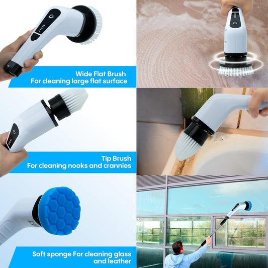 Cepillo Eléctrico 7 en 1 – Mango Ajustable y Cabezas Intercambiables