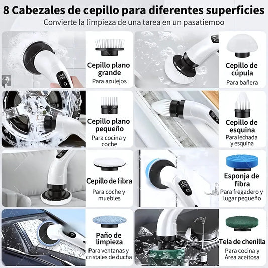 Cepillo Eléctrico 7 en 1 – Mango Ajustable y Cabezas Intercambiables