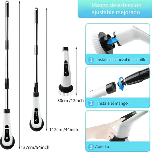 Cepillo Eléctrico 7 en 1 – Mango Ajustable y Cabezas Intercambiables